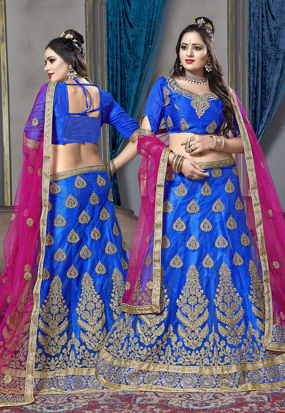 Blue Net Circular Lehenga Choli 164099