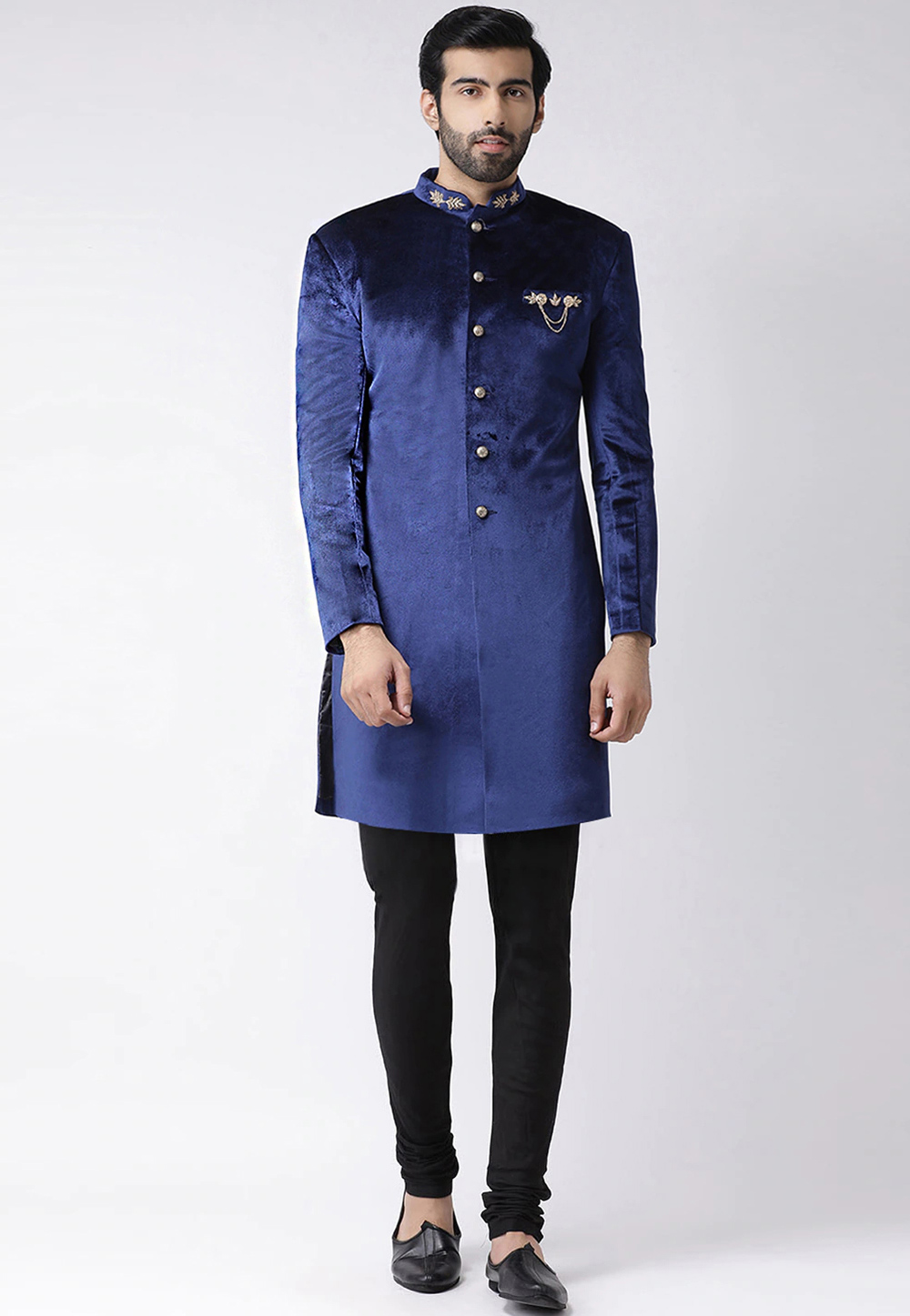 Navy Blue Velvet Indo Western Sherwani 235197