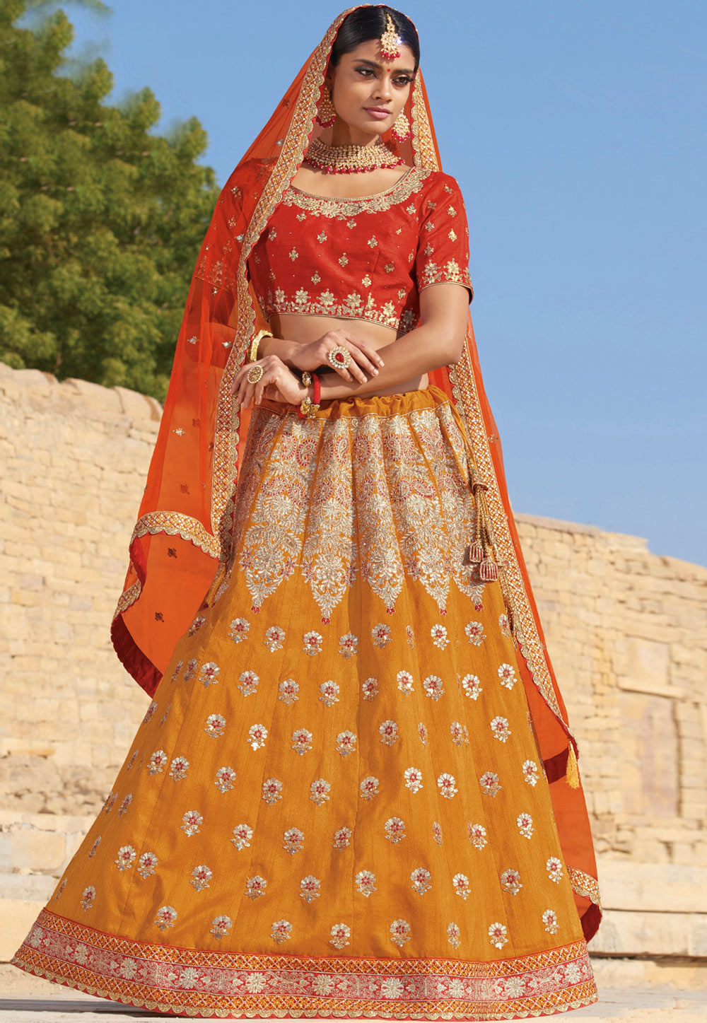 Mustard Silk Circular Lehenga Choli 164526