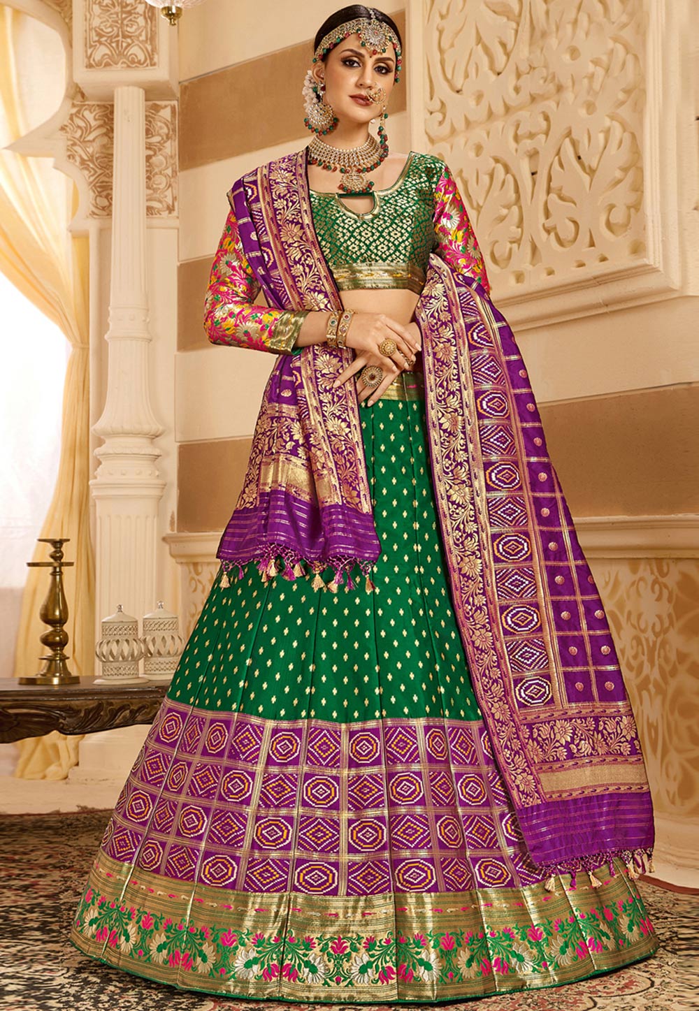 Green Silk Circular Lehenga Choli 165225