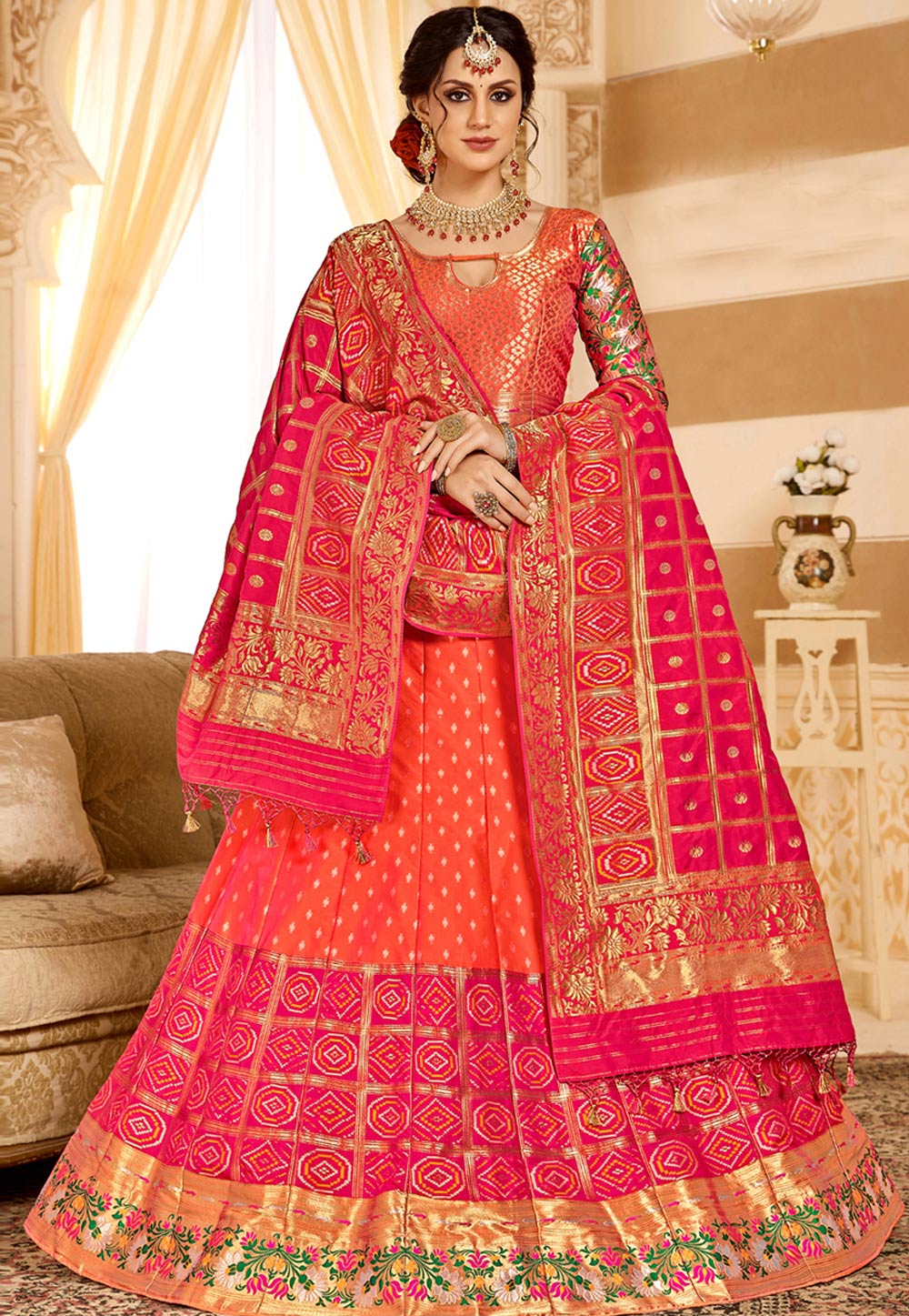 Orange Silk Circular Lehenga Choli 165226