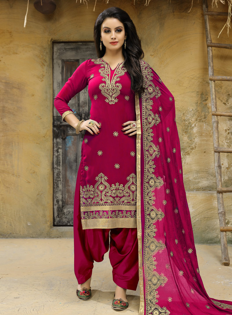 Magenta Faux Georgette Patiala Suit 138609