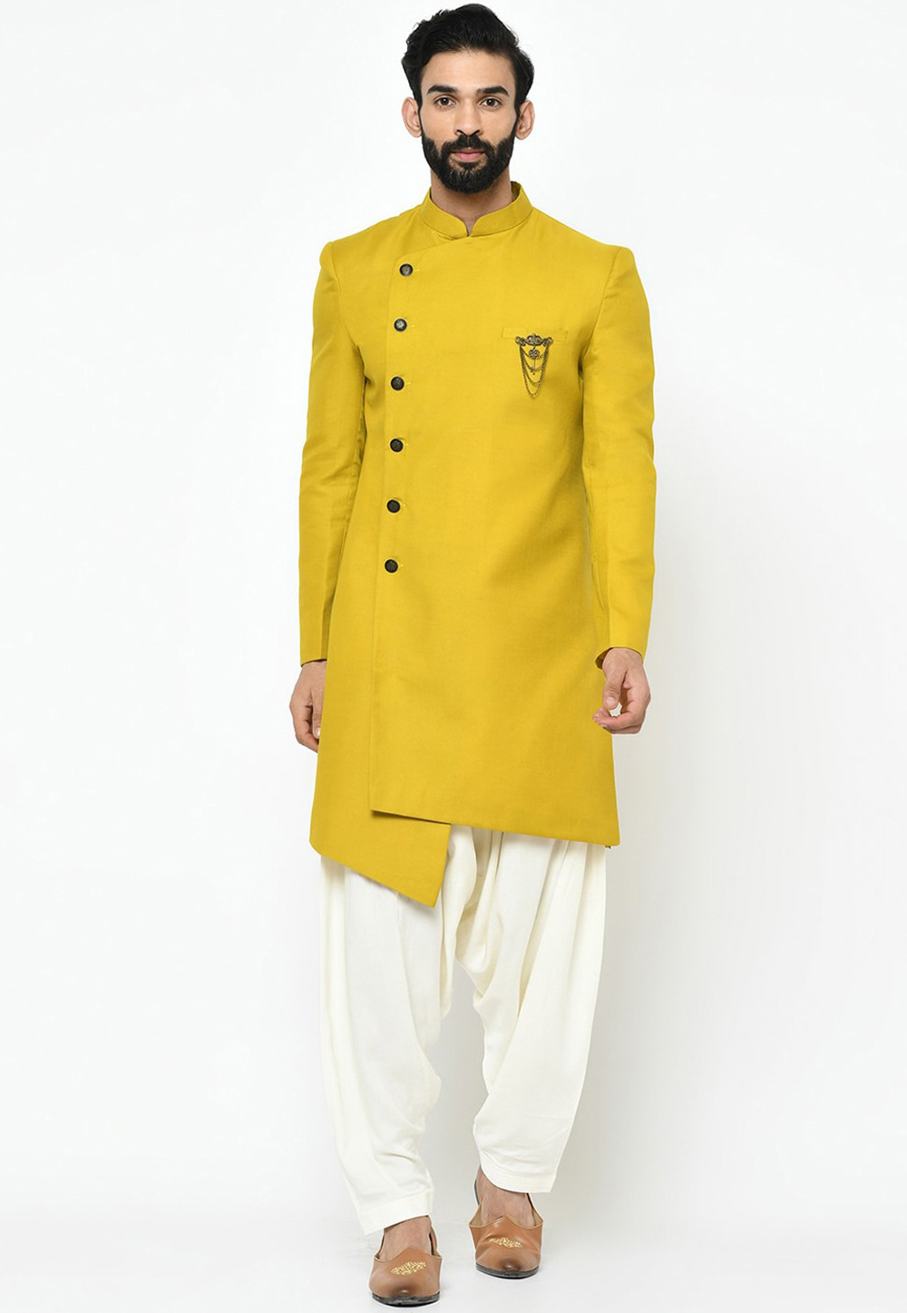 Yellow Viscose Indo Western Sherwani 235204