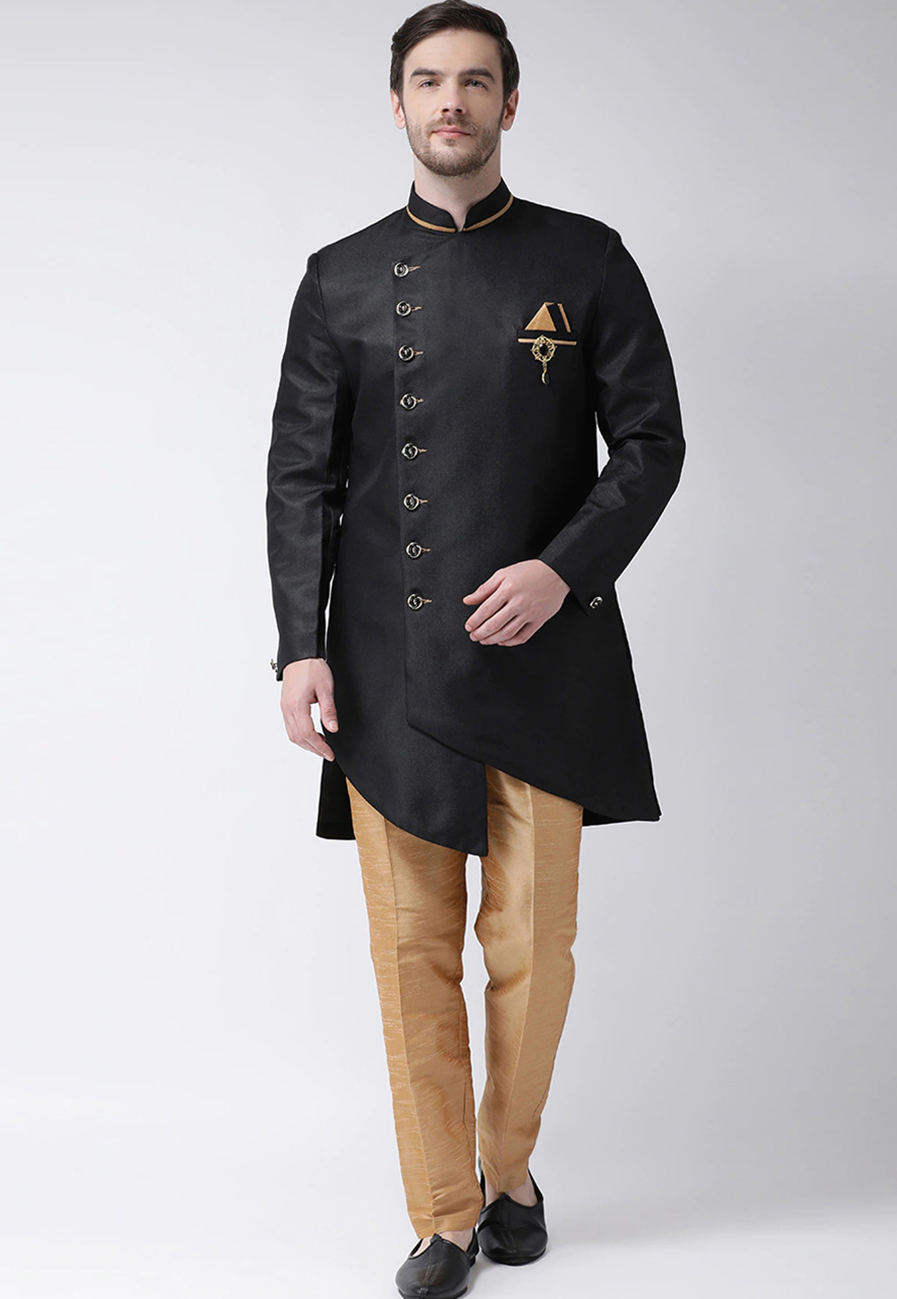 Black Viscose Indo Western Sherwani 235208