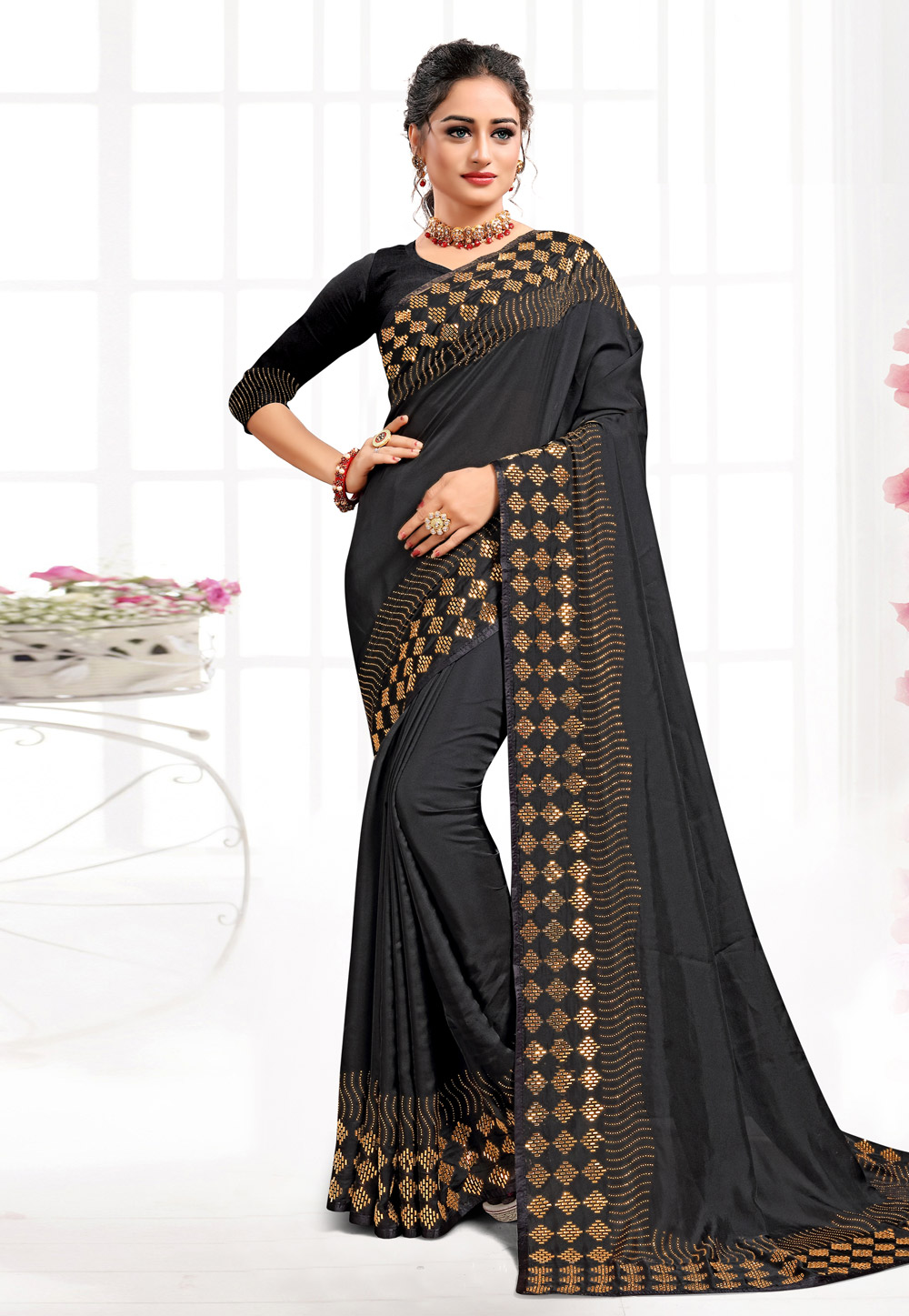 Grey Satin Saree With Blouse 244053