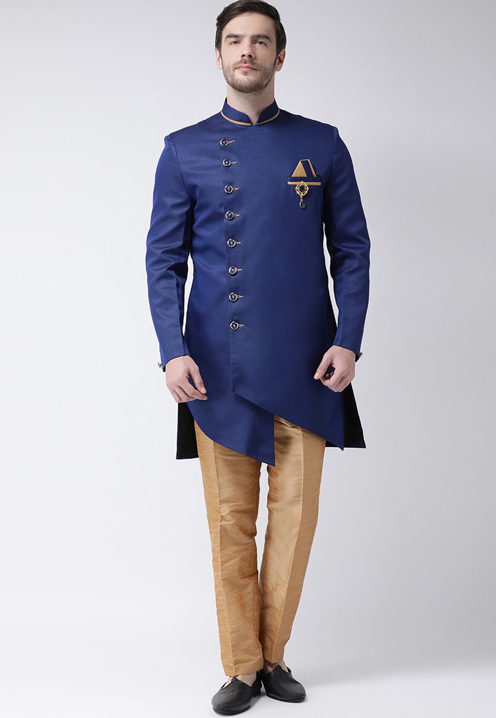 Navy Blue Viscose Indo Western Sherwani 235209