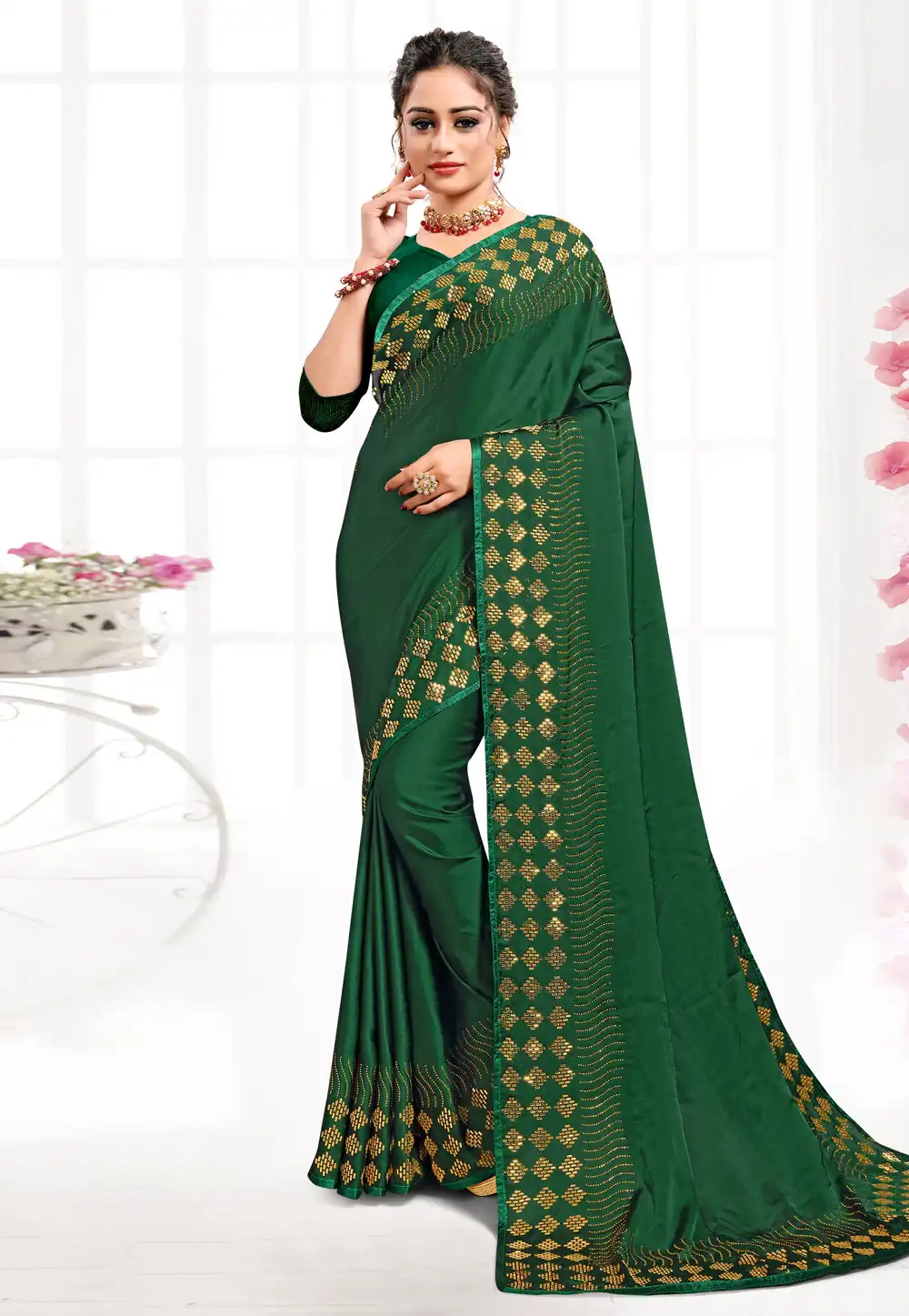 Green Satin Light Weight Saree 244054