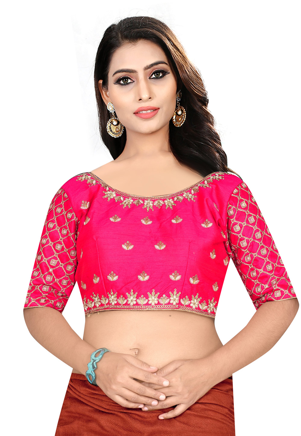 Magenta Silk Readymade Blouse 177907