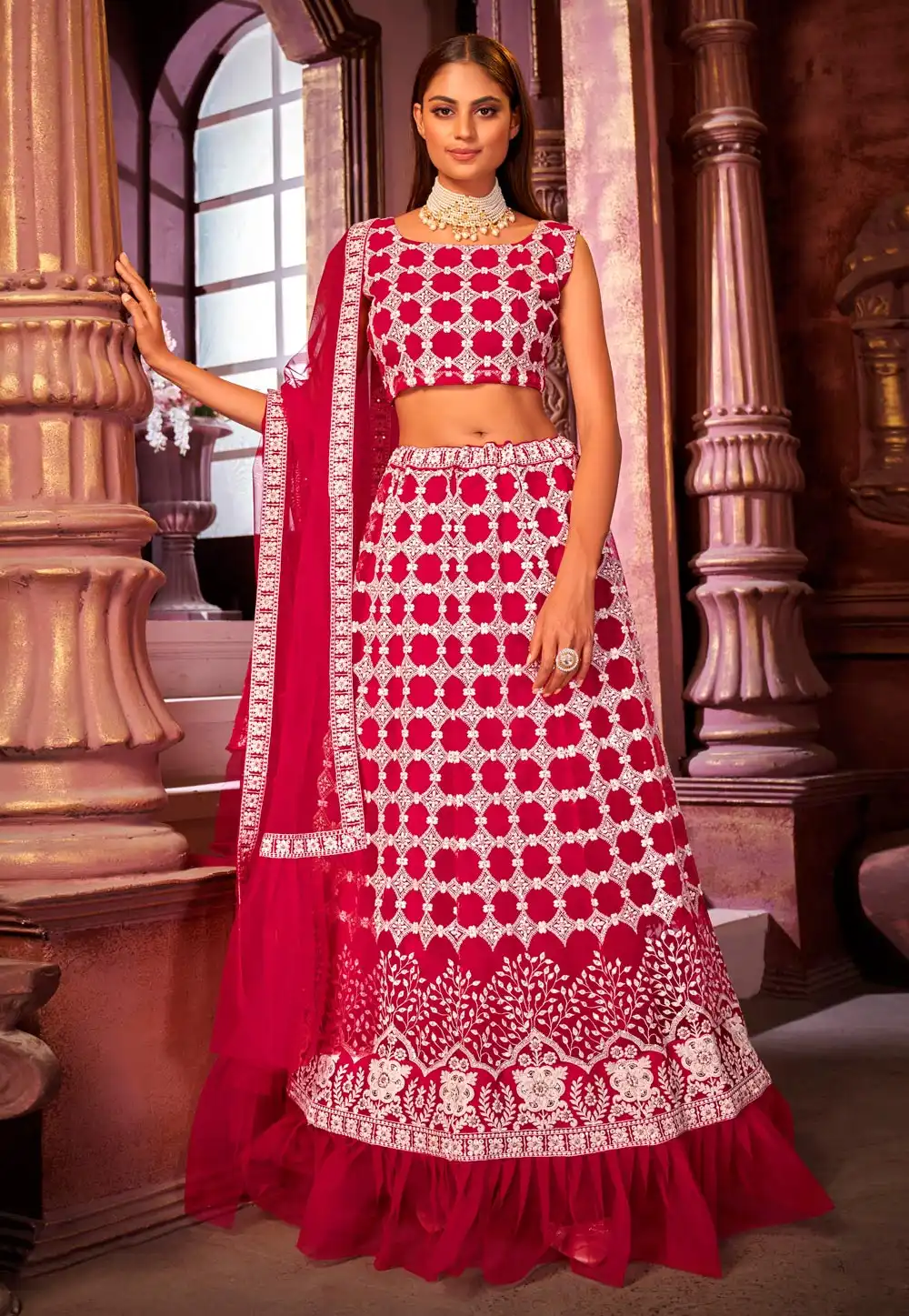 Magenta Net A Line Lehenga Choli 239474