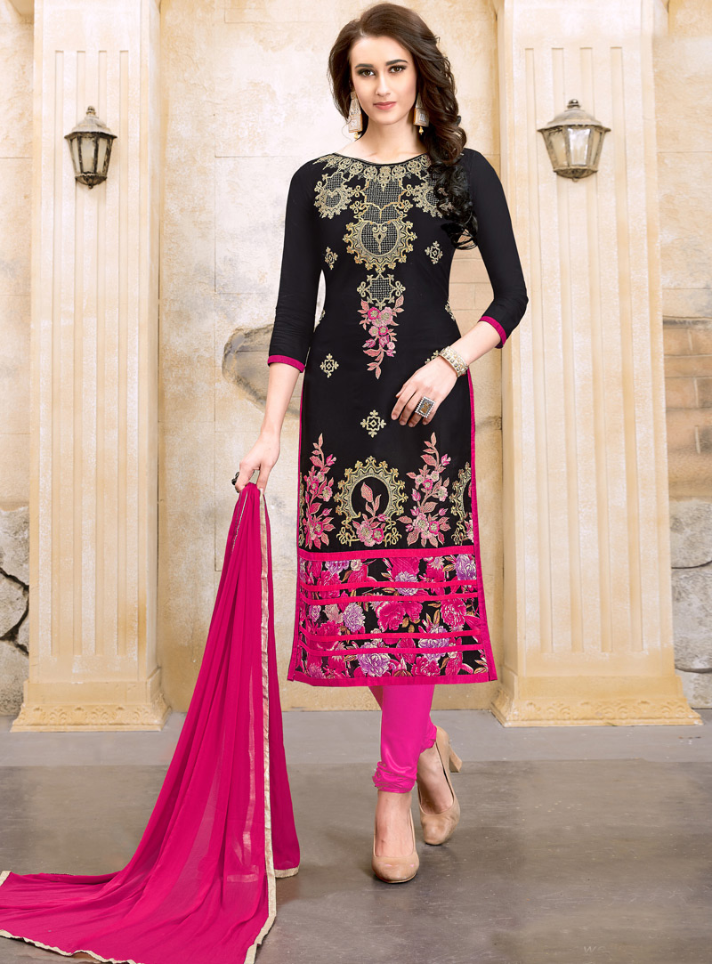 Black Chanderi Churidar Salwar Suit 117329