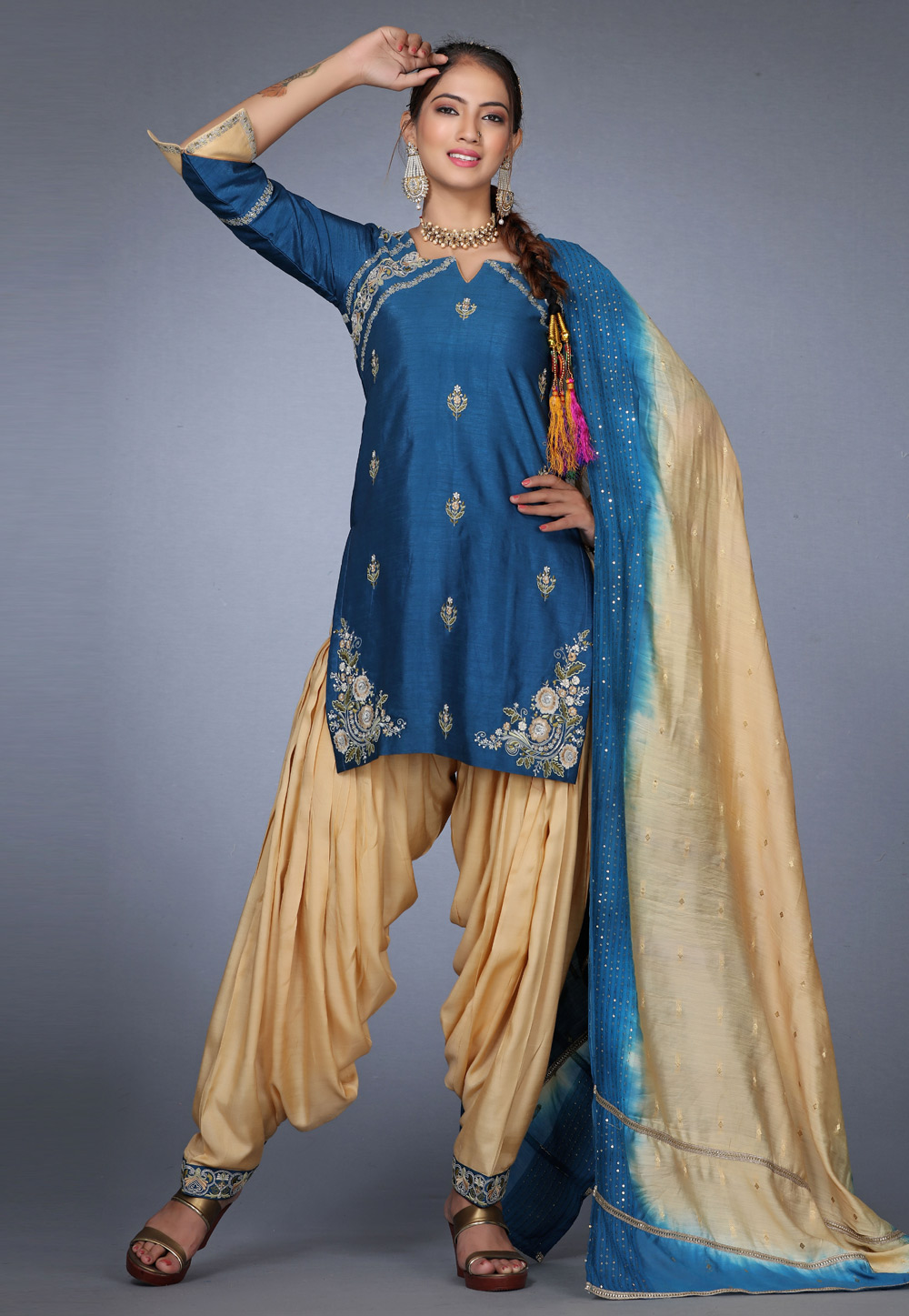 Navy Blue Raw Silk Patiala Suit 271186