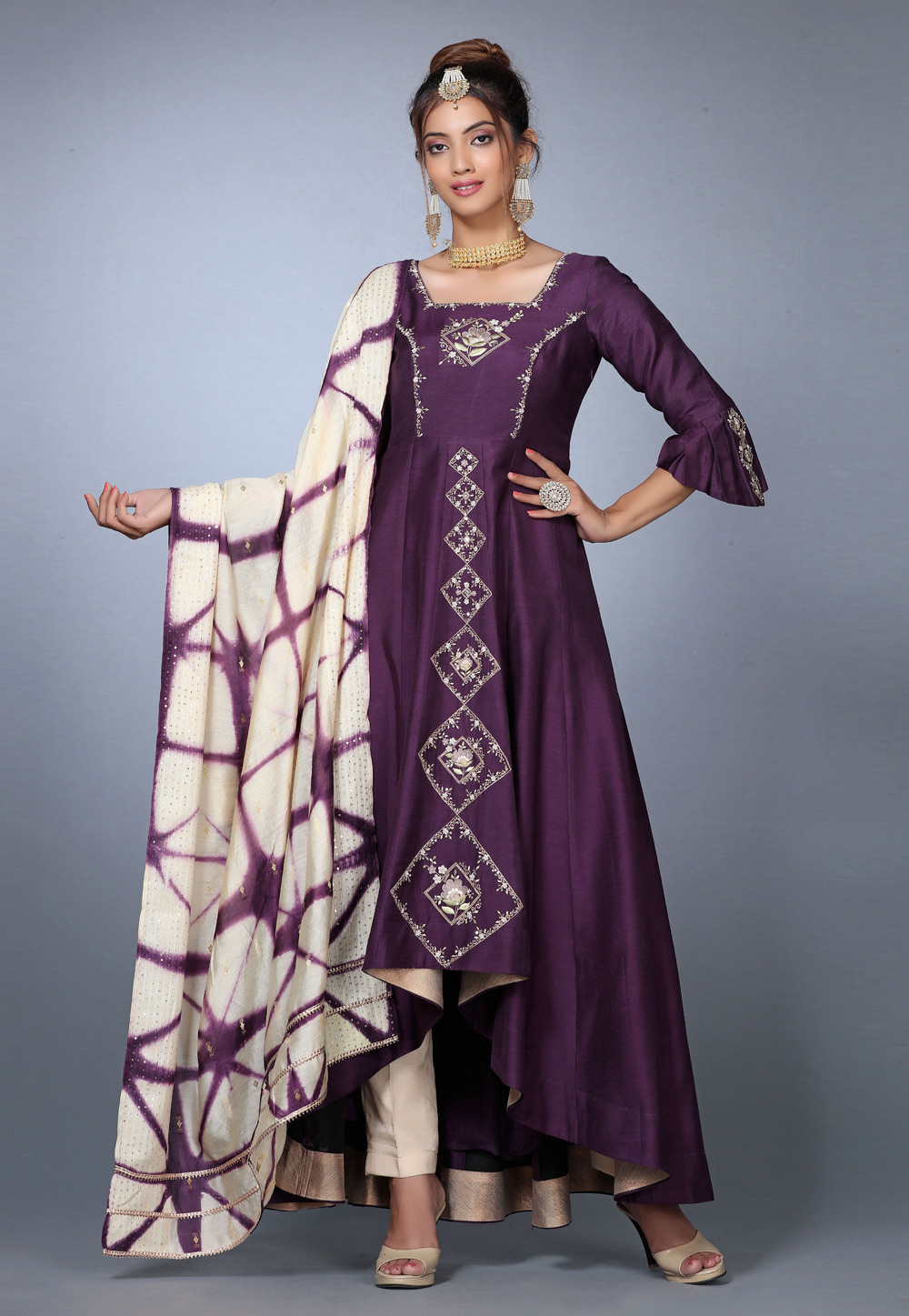 Purple Muslin Asymmetrical Suit 271142