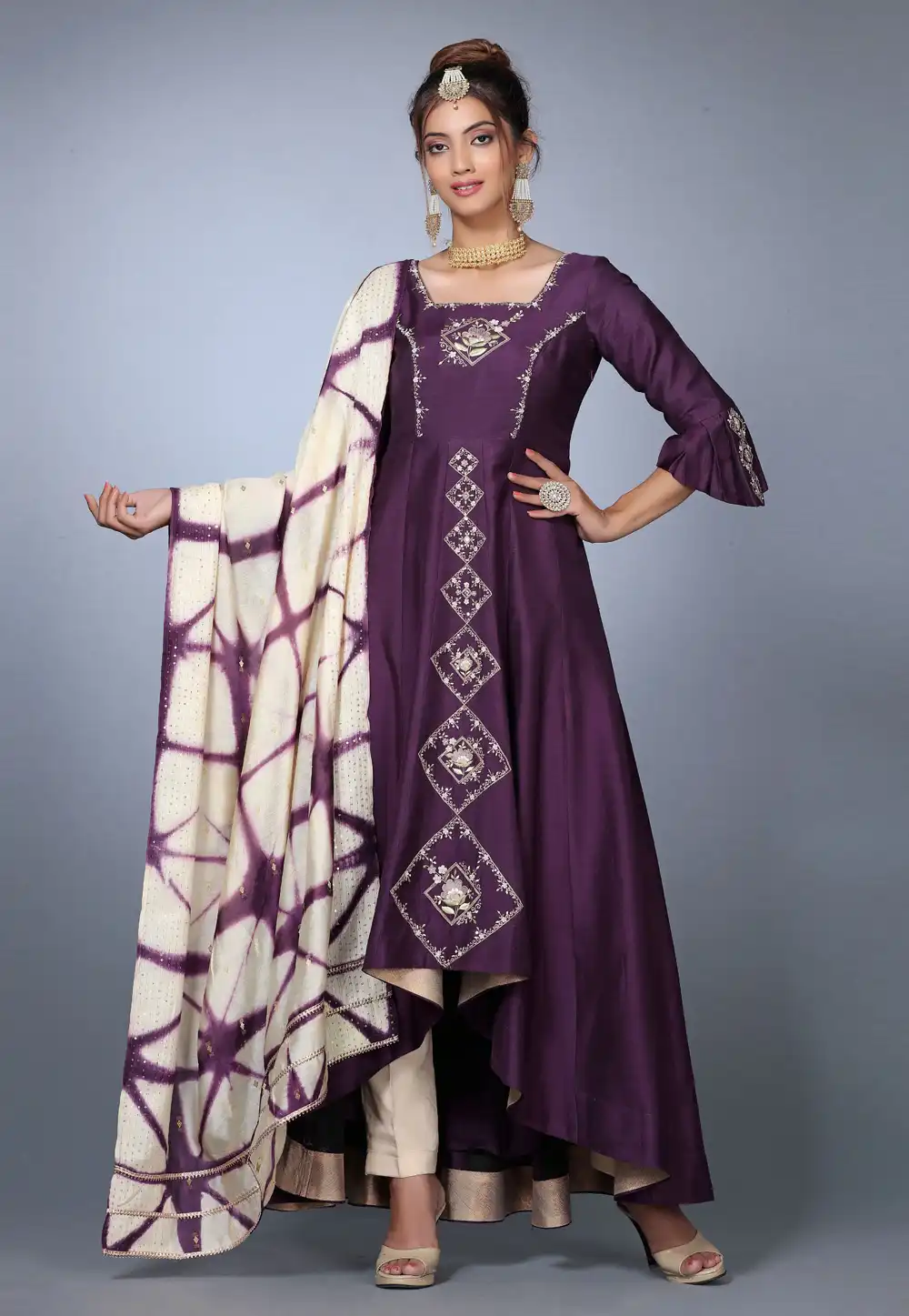 Purple Muslin Asymmetrical Suit 271142