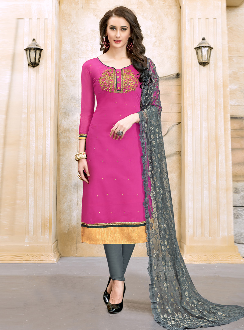 Pink Chanderi Churidar Salwar Suit 117331
