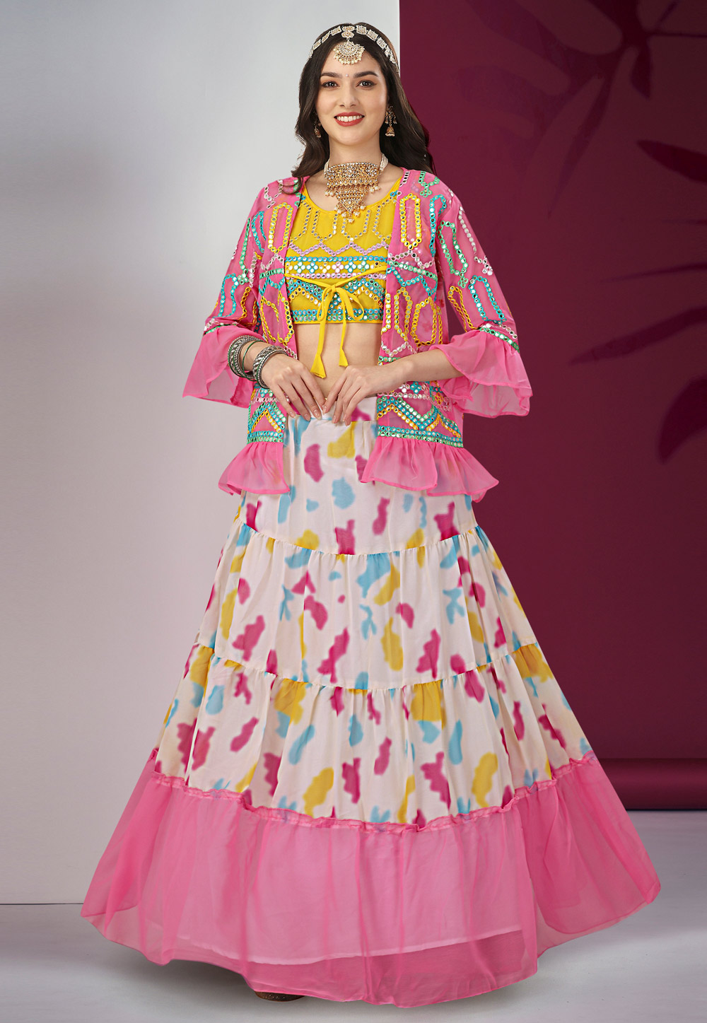 Off White Satin Georgette Indo Western Lehenga Choli 265854