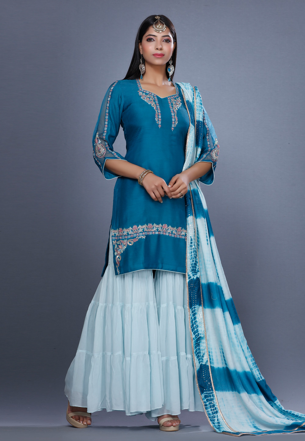 Teal Muslin Pakistani Sharara Suit 271218
