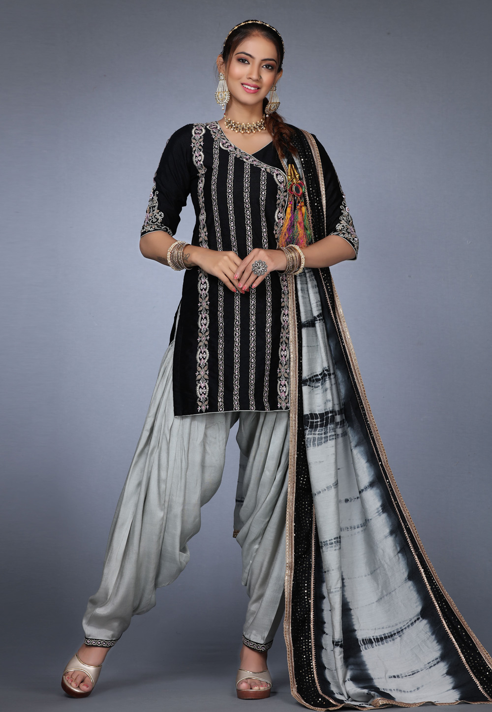 Black Raw Silk Patiala Suit 271190