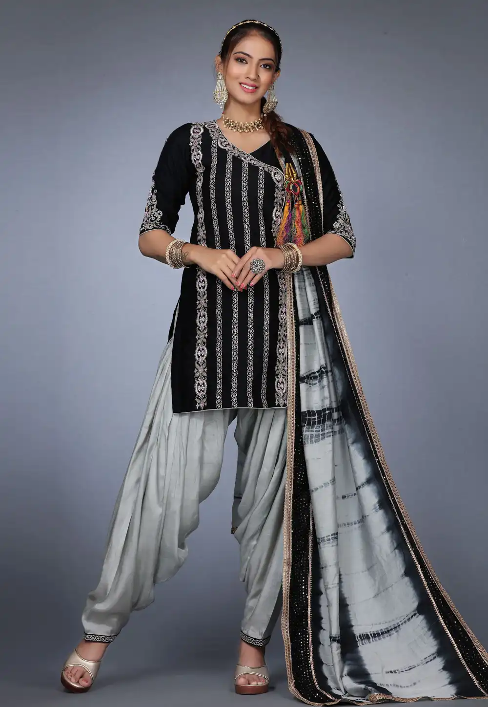 Black Raw Silk Patiala Suit 271190