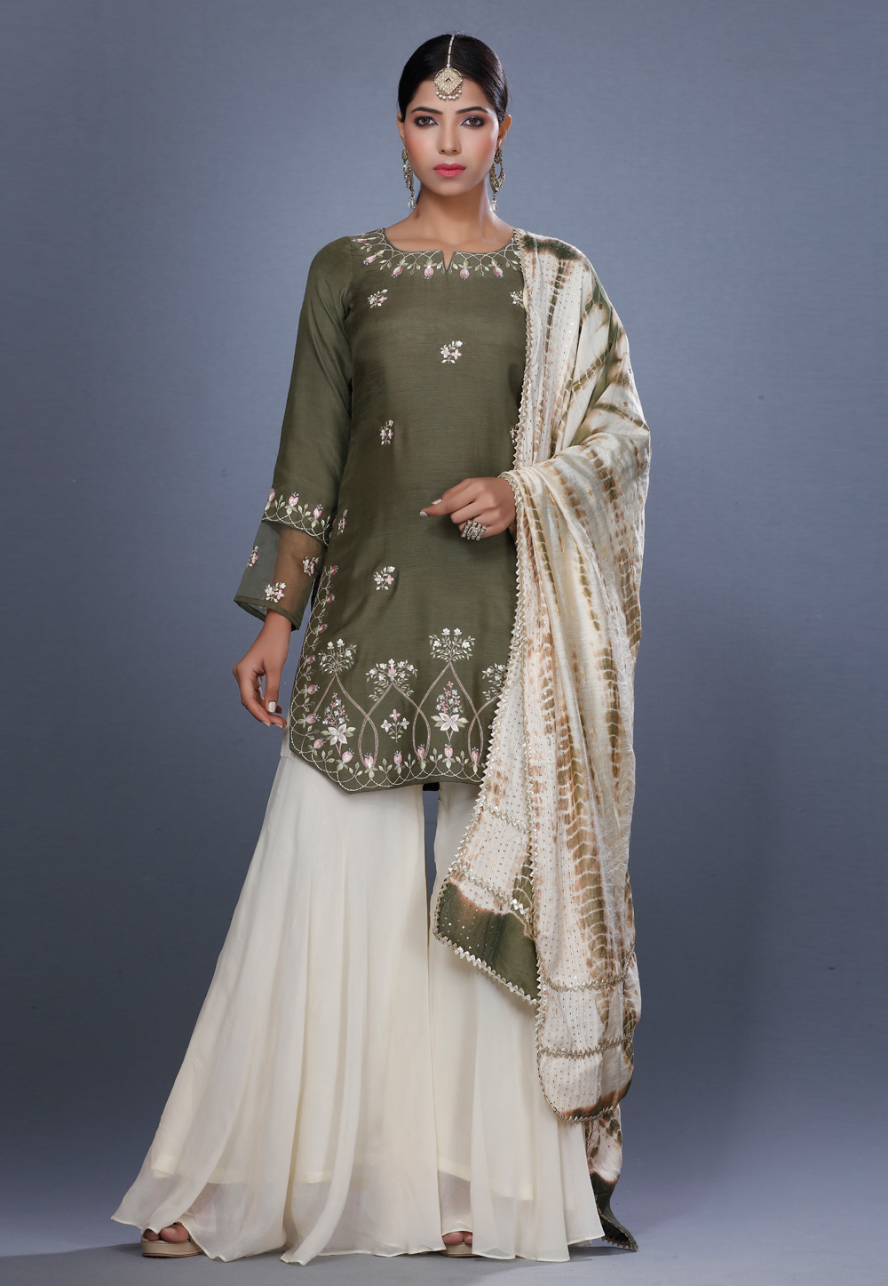 Camo Green Muslin Sharara Suit 271221