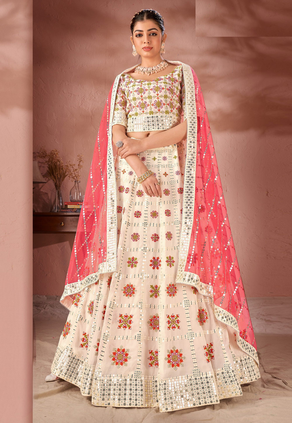 Off White Georgette Wedding Lehenga Choli 275952