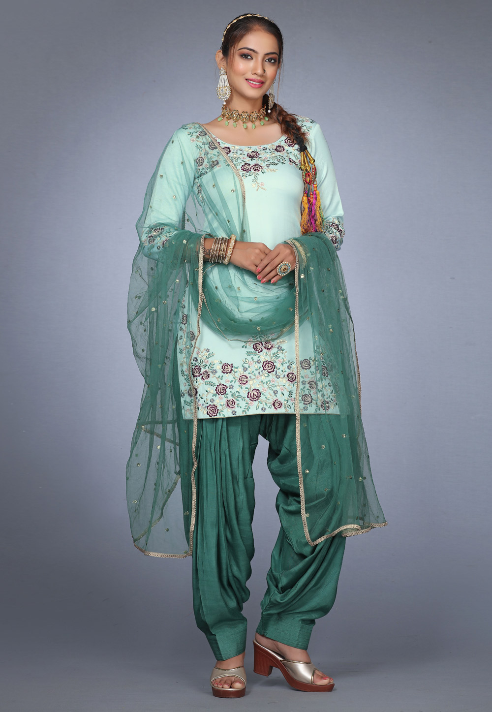 Sky Blue Silk Patiala Salwar Kameez 271192