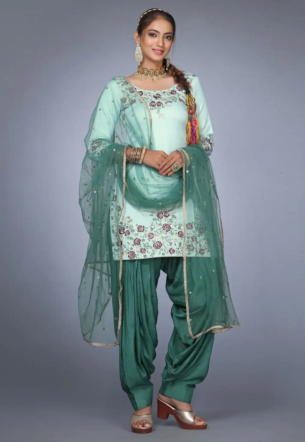 Sky Blue Silk Patiala Salwar Kameez 271192