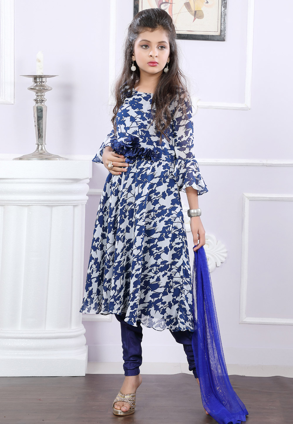Blue Georgette Readymade Kids Anarkali Salwar Kameez 171710
