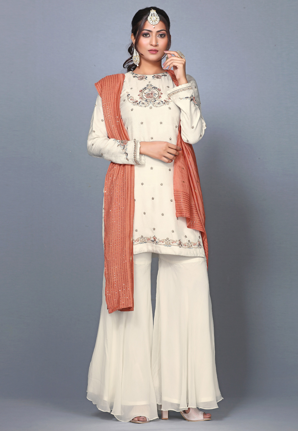 Cream Silk Pakistani Salwar Kameez 271224