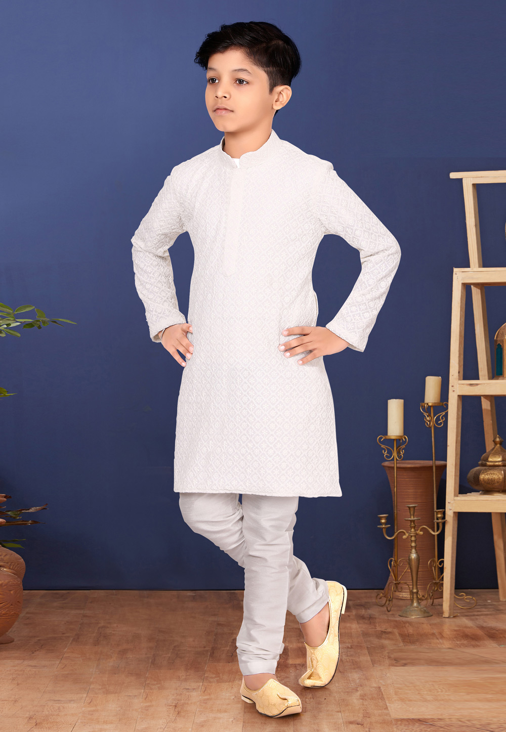 White Georgette Kids Kurta Pajama 271912