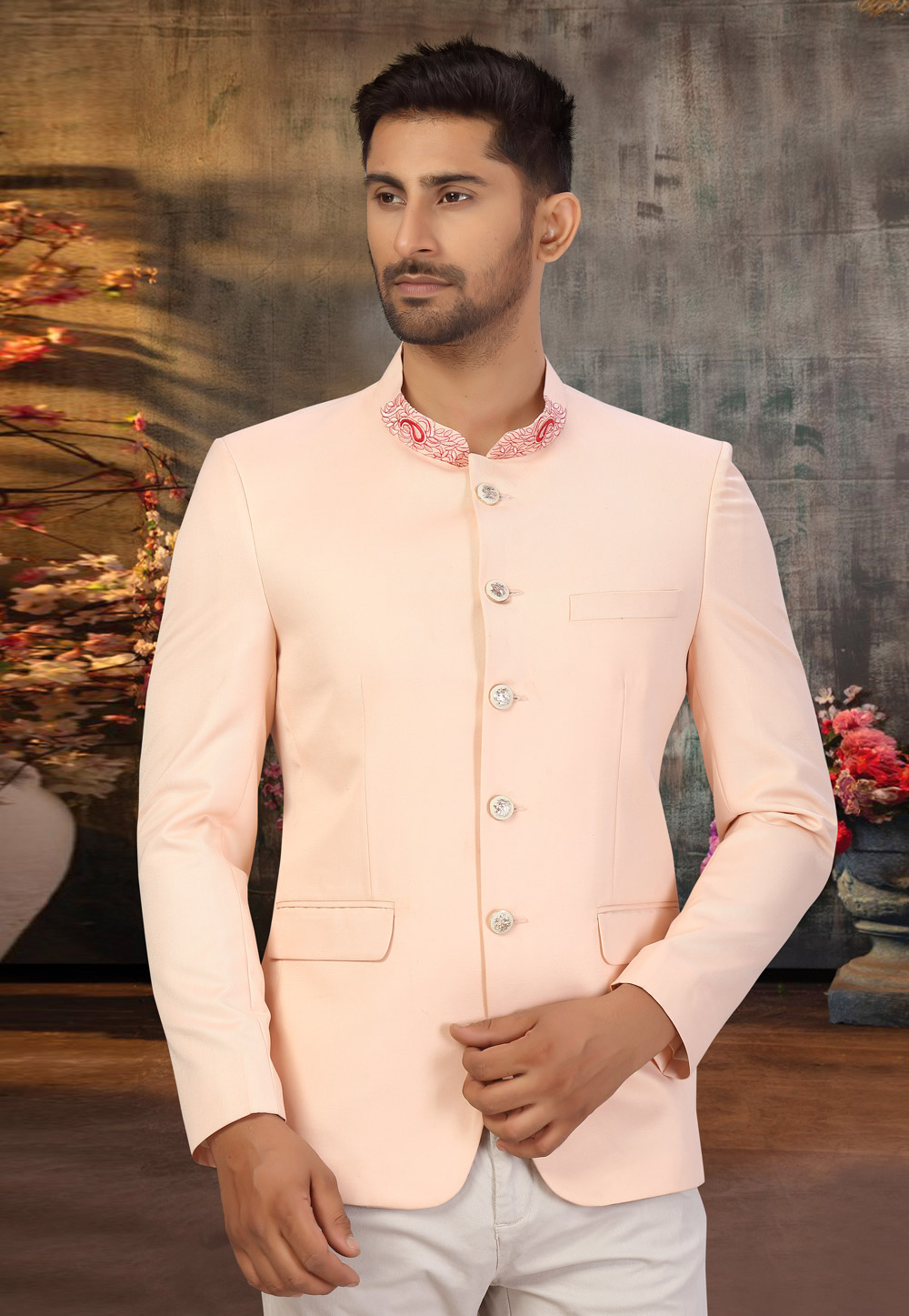 Peach Viscose Jodhpuri Suit 231089