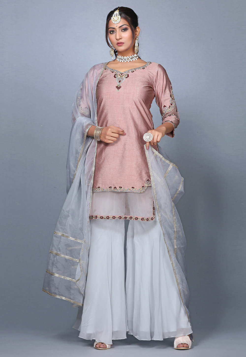 Peach Raw Silk Pakistani Sharara Suit 271230