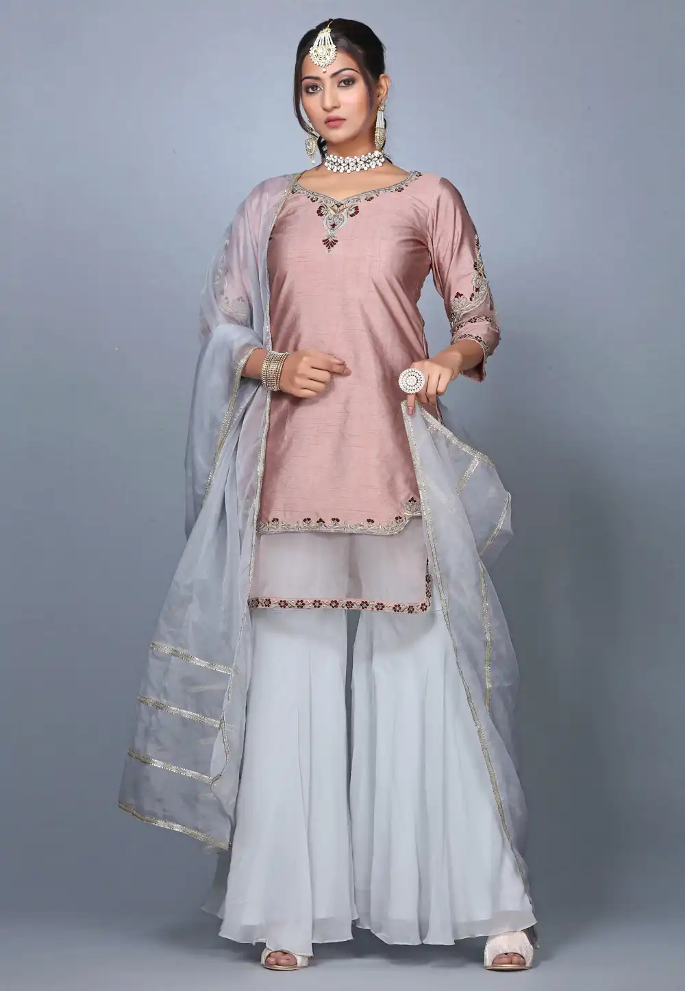 Peach Raw Silk Pakistani Sharara Suit 271230