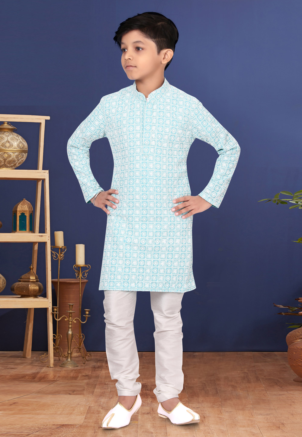 Sky Blue Georgette Kids Kurta Pajama 271913