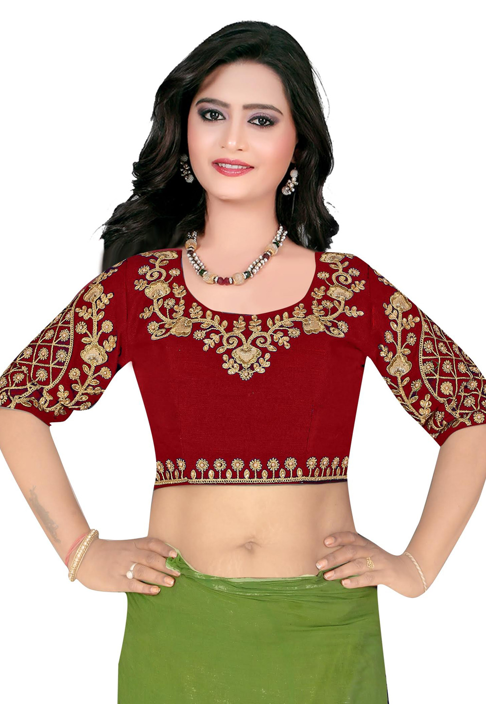 Maroon Silk Readymade Embroidered Blouse 180081