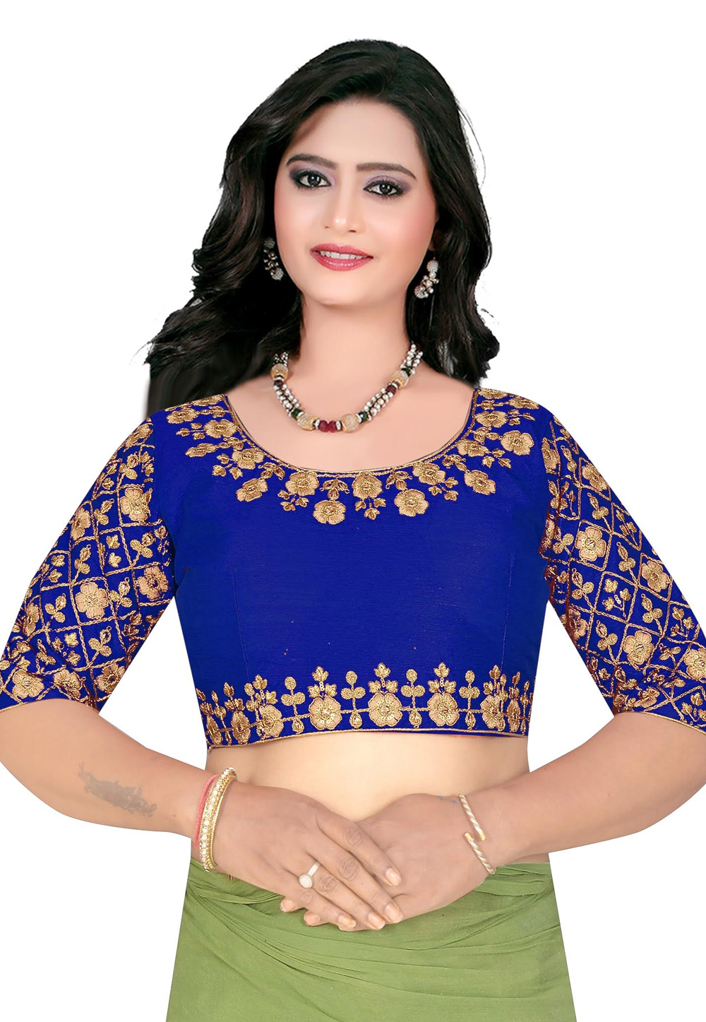 Blue Silk Readymade Embroidered Blouse 180098