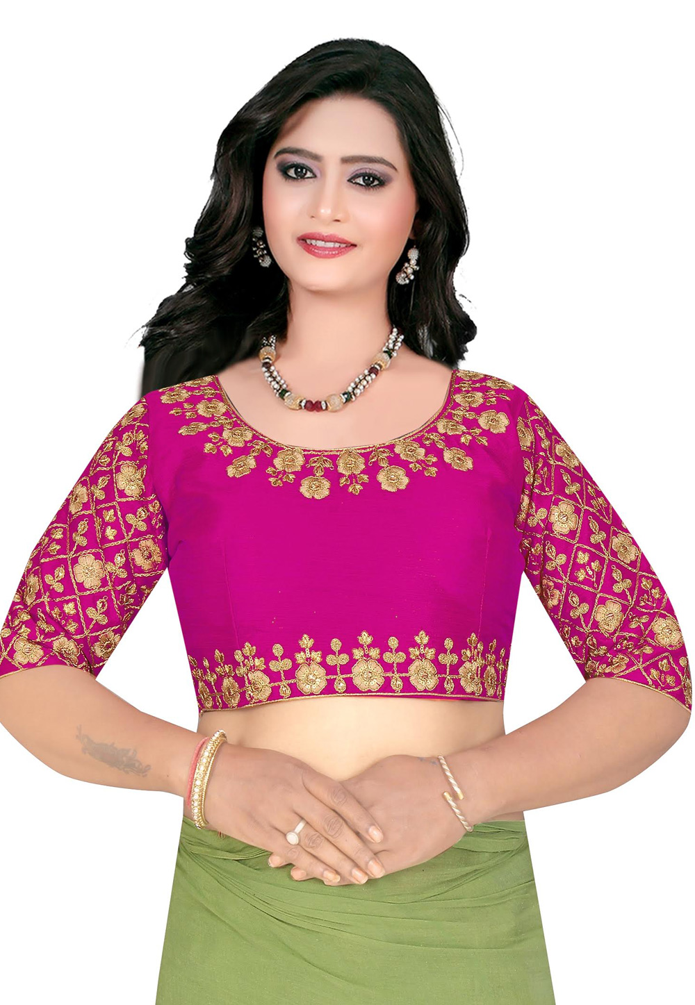 Magenta Silk Readymade Embroidered Blouse 180100