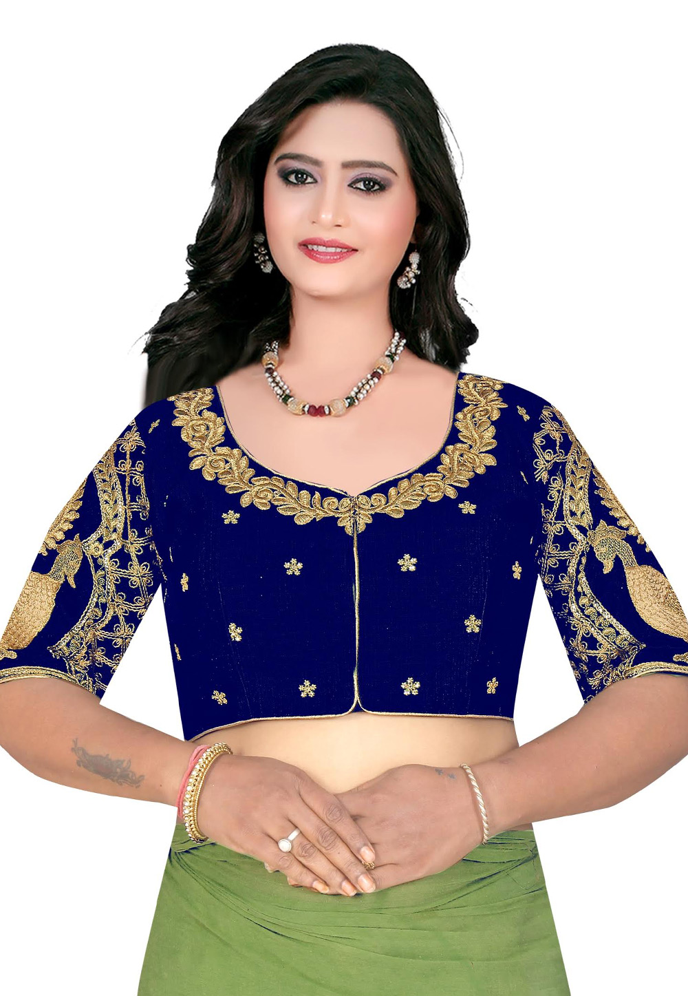 Blue Silk Readymade Embroidered Blouse 180107