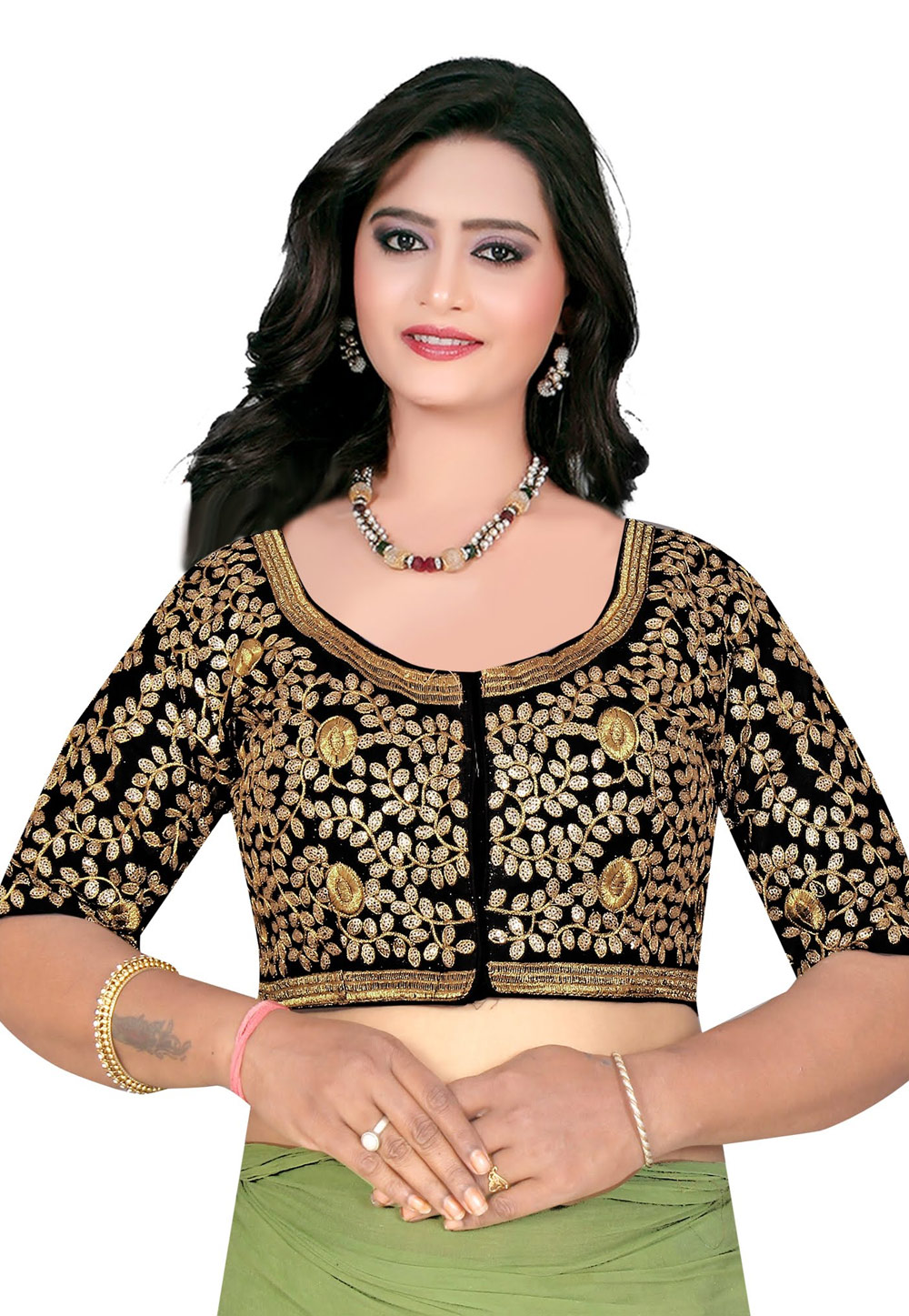 Black Silk Readymade Embroidered Blouse 180109
