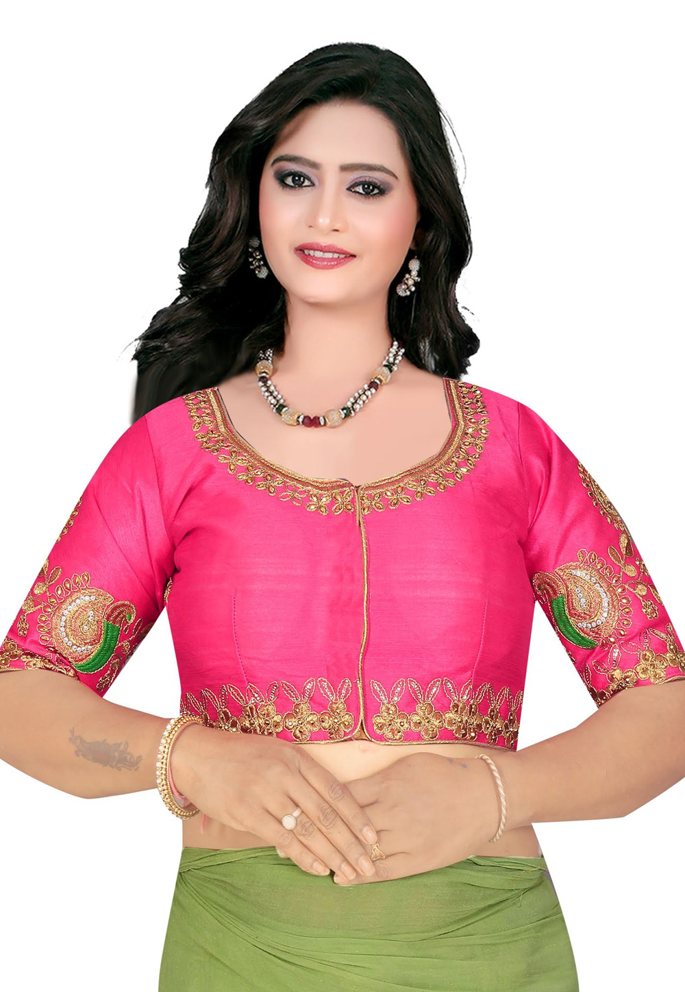 Magenta Silk Readymade Embroidered Blouse 180112