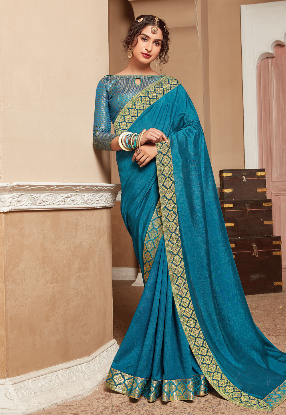 Blue Georgette Festival Wear Saree 214157