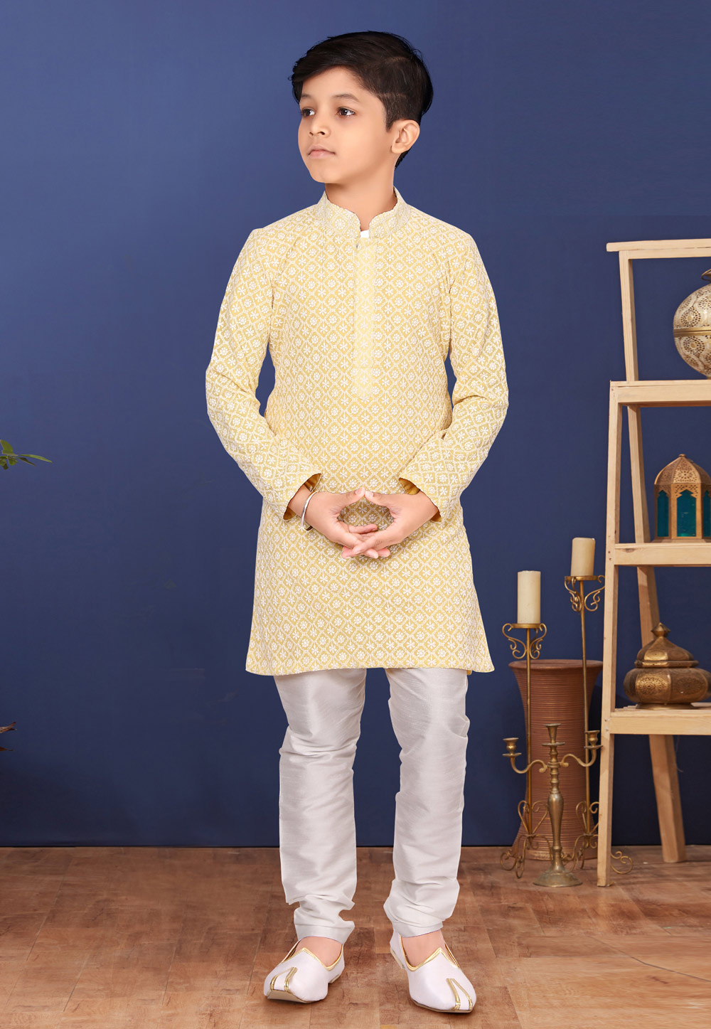 Light Yellow Georgette Kids Kurta Pajama 271914