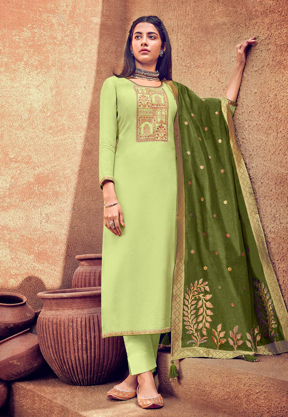 Green Viscose Kameez With Pant 207582