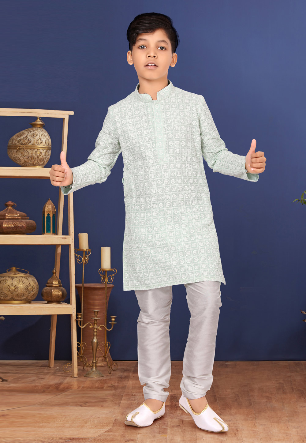 Sea Green Georgette Kids Kurta Pajama 271915