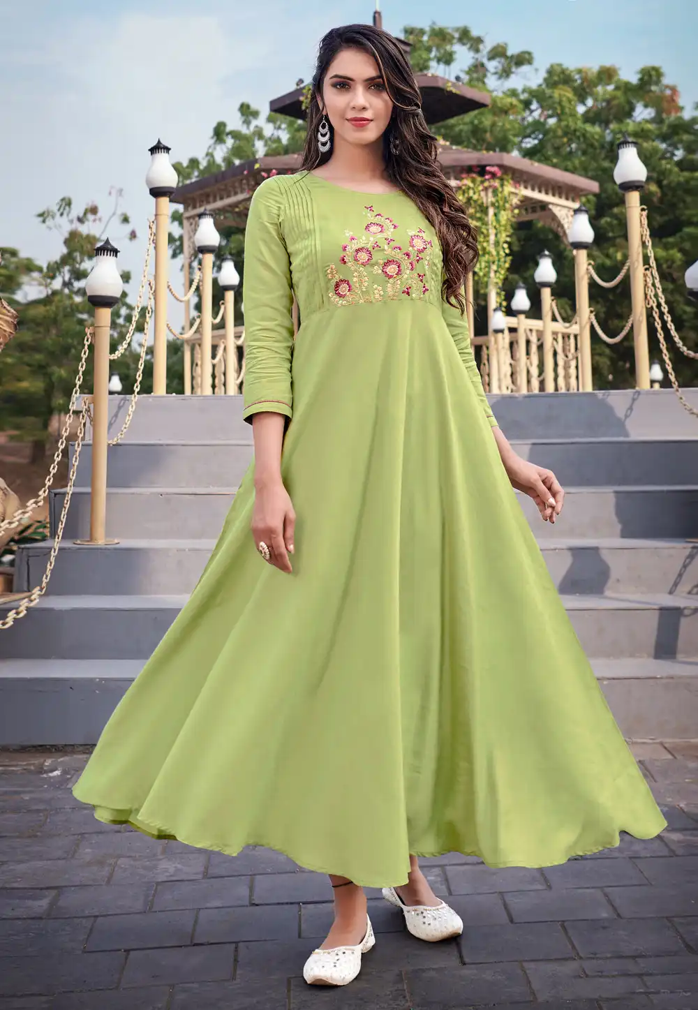 Pista Green Rayon Kurti 246602