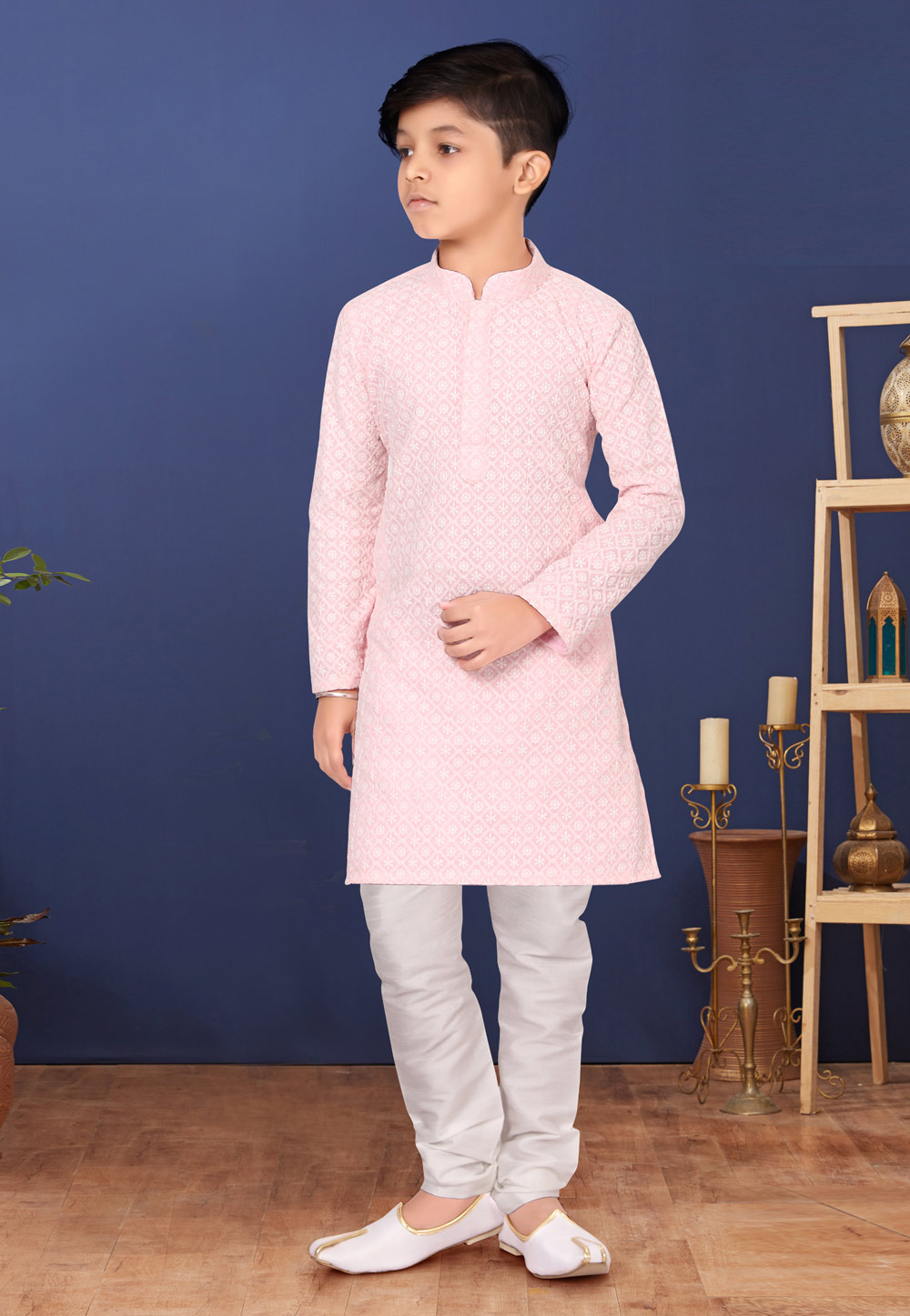 Light Pink Georgette Kids Kurta Pajama 271916