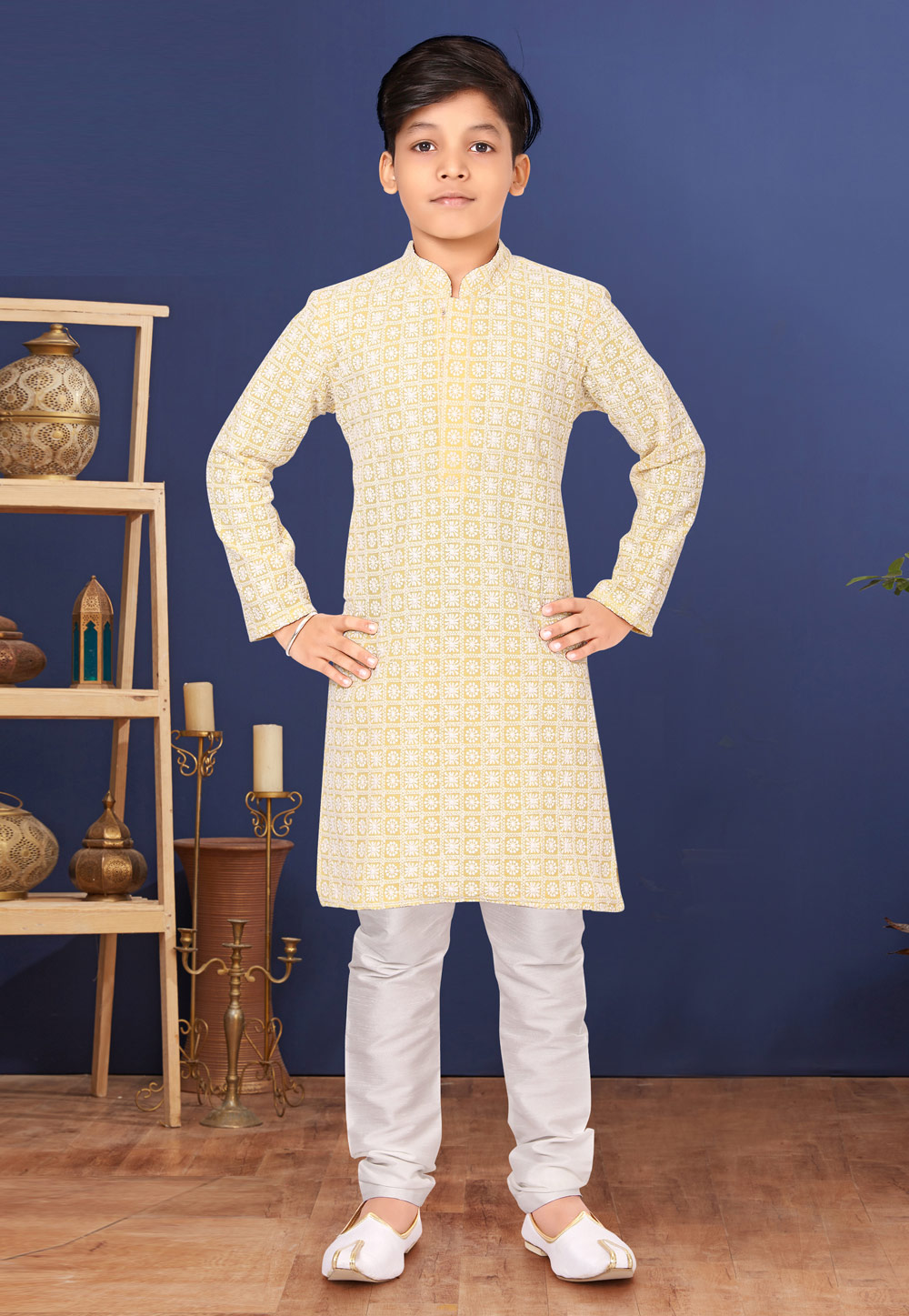 Light Yellow Georgette Kids Kurta Pajama 271919