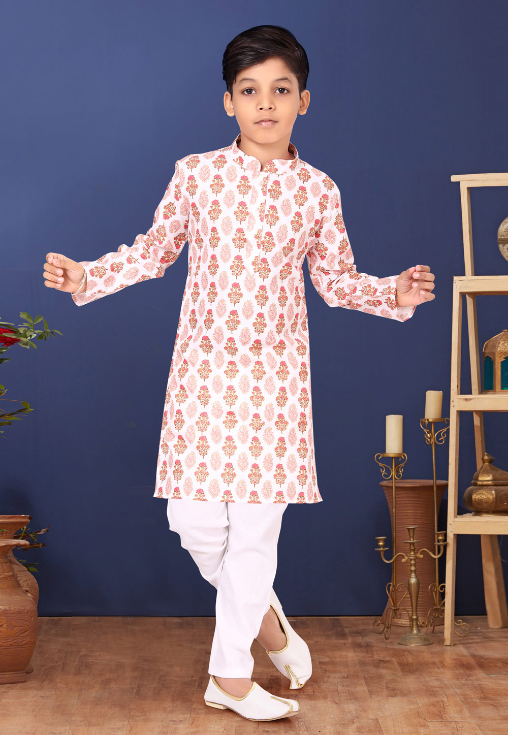 White Cotton Kids Kurta Pajama 271920
