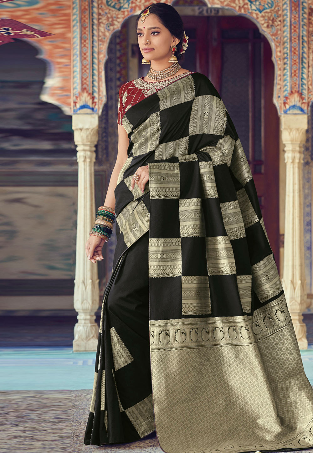 Black Silk Festival Wear Saree 167716