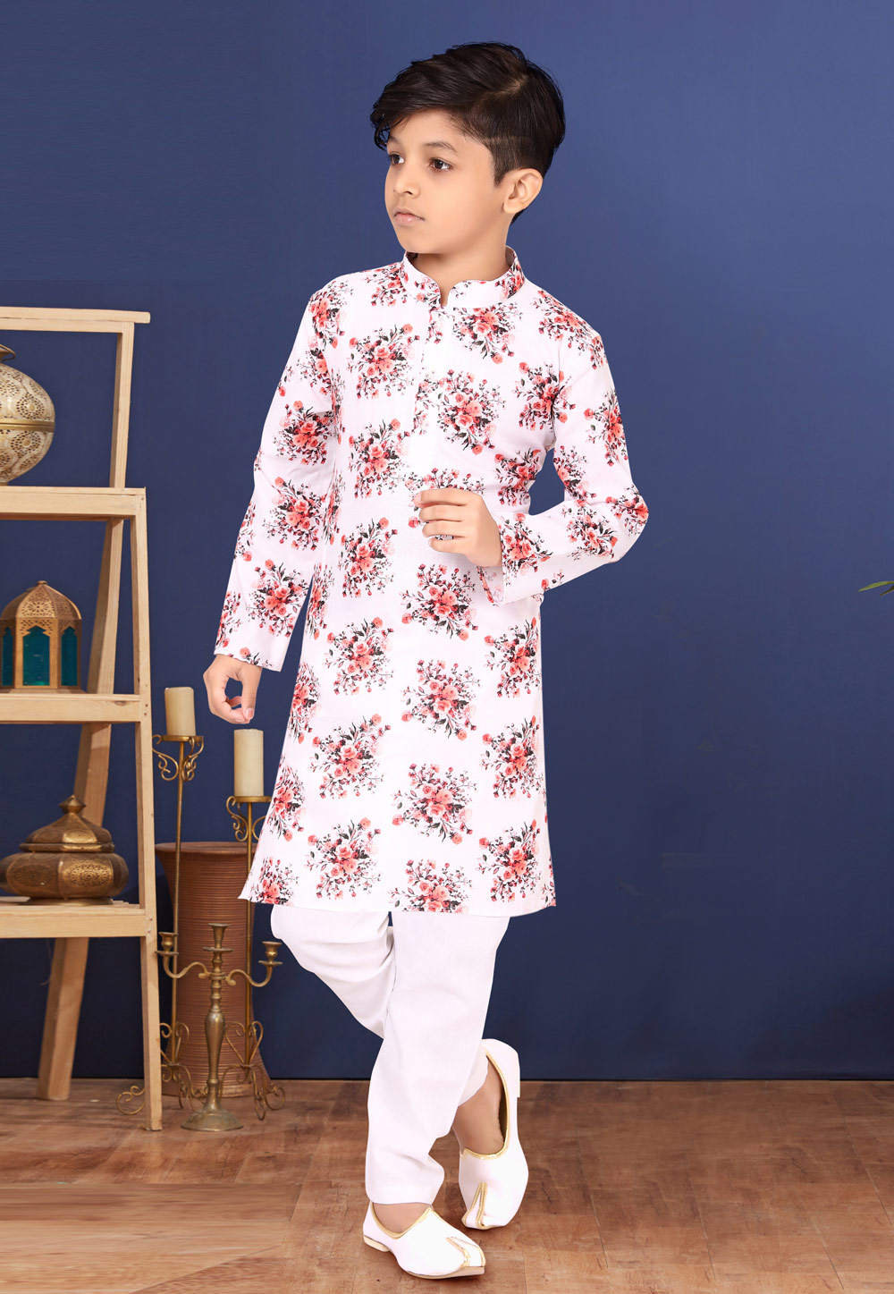 White Cotton Kids Kurta Pajama 271921