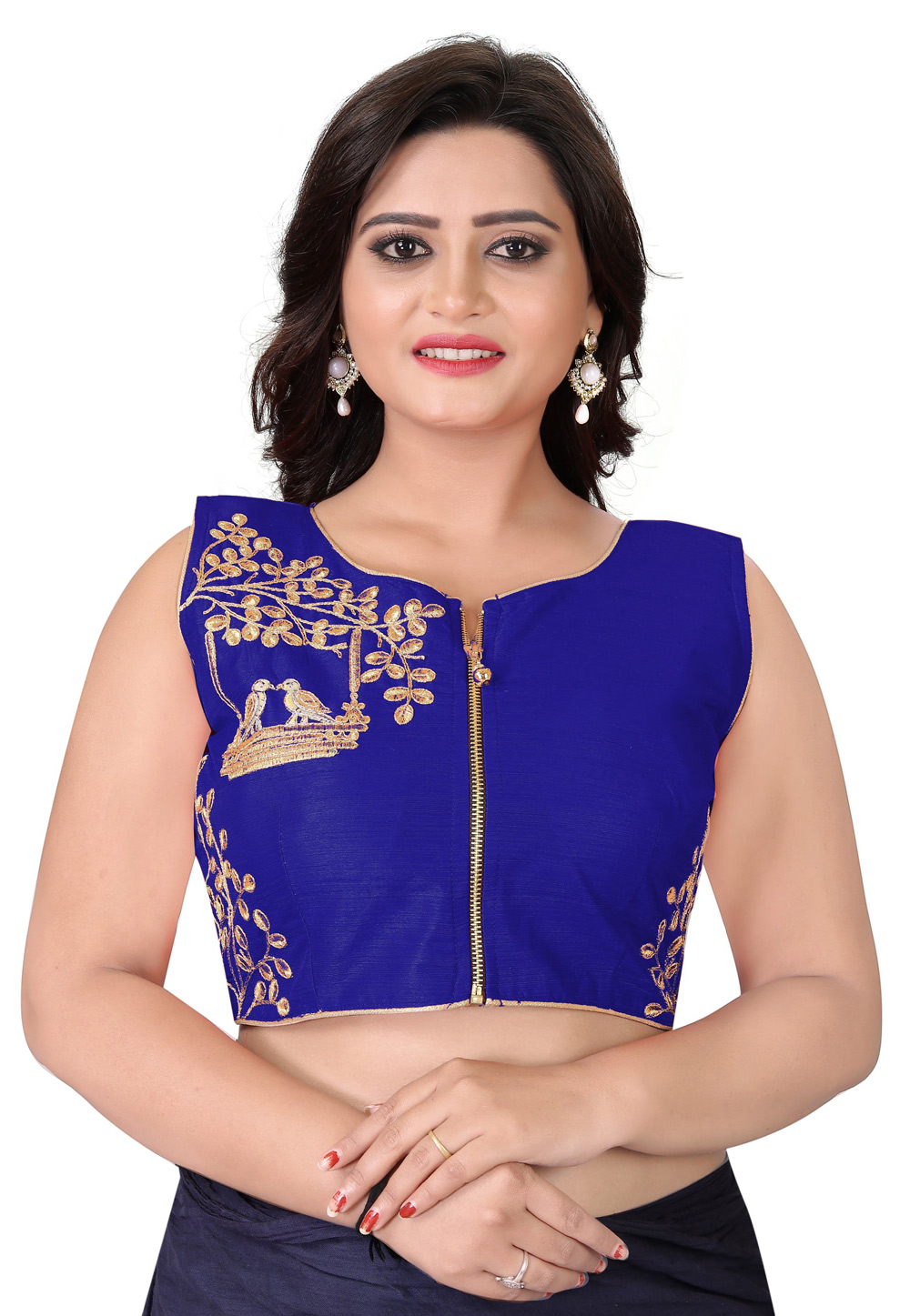 Blue Silk Embroidered Readymade Blouse 180998